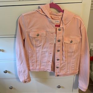Pink hooded denim jacket